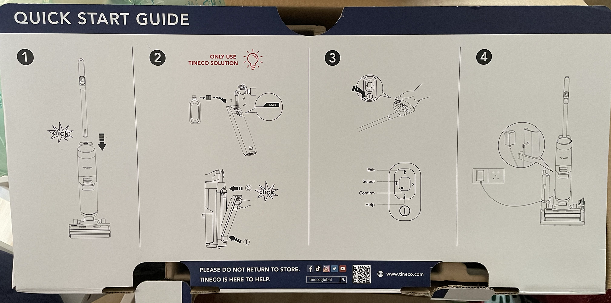 Tineco Floor One S5: Kurzanleitung auf dem Deckel